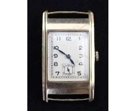 A gentleman's 1930's 9ct gold Longines manual wind wrist watch, no strap. A gentleman's 1930's 9ct gold Longines manual wind 