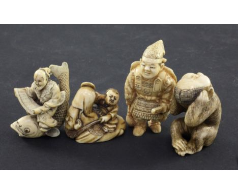 Four Japanese ivory netsuke, 19th / early 20th century, 3.8cm - 5.5cm Four Japanese ivory netsuke, 19th / early 20th century,