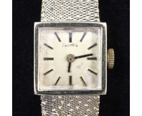 A lady's 1960's 14ct gold Zentra manual wind wrist watch, A lady's 1960's 14ct gold Zentra manual wind wrist watch, with squa