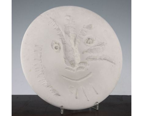 Pablo Picasso. A Madoura biscuit pottery 'Visage en gros relief' dish, c.1963, 27cm Pablo Picasso. A Madoura biscuit pottery 