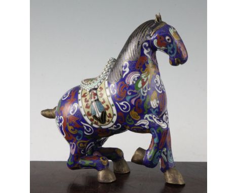 A Chinese cloisonne enamel model of a horse, 20th century, 23cm A Chinese cloisonne enamel model of a horse, 20th century, de