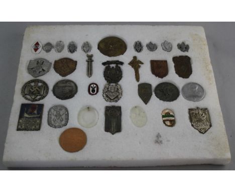 A collection of thirty two Hitler Youth pin badges and other day badges, A collection of thirty two Hitler Youth pin badges a