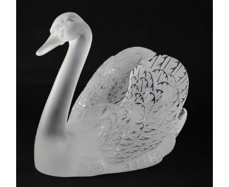 A Lalique 'Cygne Tete Vers le Haut' frosted glass model, post-war, 30.5cm A Lalique 'Cygne Tete Vers le Haut' frosted glass m