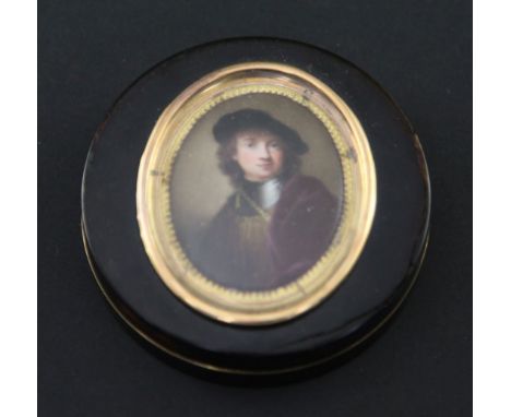 Nathaniel Hone R.A. (1718-1784) Miniature of Rembrandt as a young man, 1634, Miniature 2 x 1.5in. Box 3.25in. Nathaniel Hone 