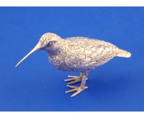 A modern silver free standing model of a snipe, 2.5 oz. A modern silver free standing model of a snipe, with textured feather