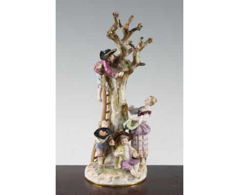 A Meissen group of apple pickers, late 19th century, 27cm, losses and restorations A Meissen group of apple pickers, late 19t