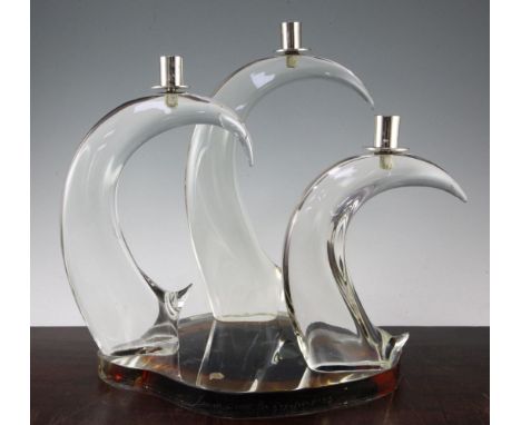 A Murano glass sculptural three light candelabra, by Oscar Zanetti, for Crystal King, late 20th century, 41cm A Murano glass 