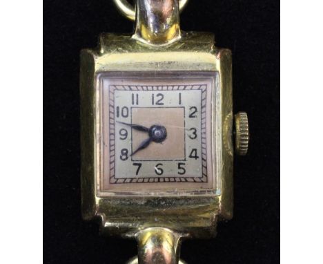 A 1940's lady's gold plated and steel manual wind wrist watch on an Italian textured 18ct gold bracelet, A 1940's lady's gold