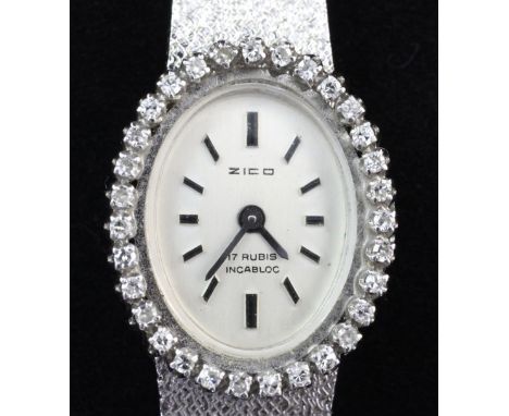 A lady's 14ct white gold and diamond Zico manual wind wrist watch, A lady's 14ct white gold and diamond Zico manual wind wris