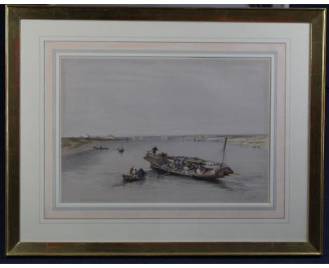Haghe After David Roberts View on the Nile looking towards the pyramids of Dashour and Taccara, 14 x 20in. Haghe After David 