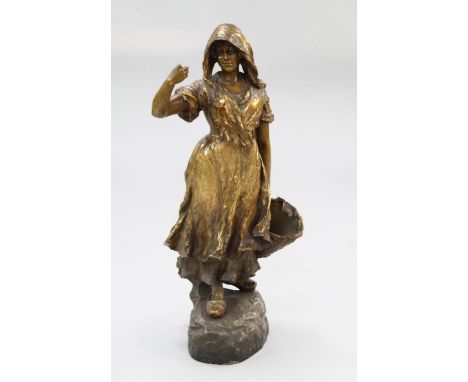 A large Goldscheider painted terracotta figure of a Dutch girl, 35in. A large Goldscheider painted terracotta figure of a Dut