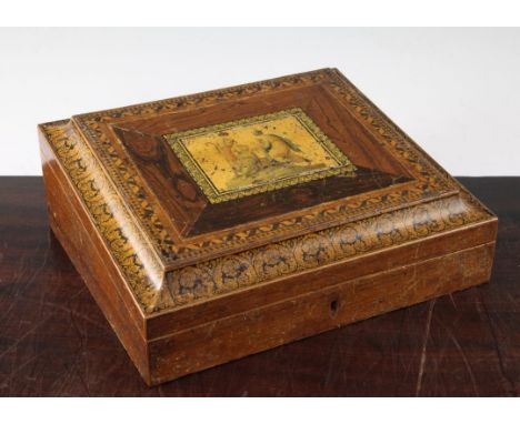 An early 19th century Tunbridgeware penwork writing slope, 12in. An early 19th century Tunbridgeware penwork writing slope, t