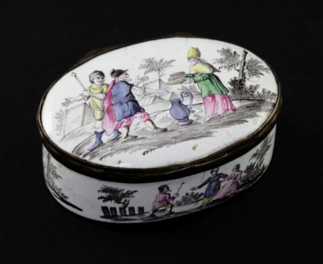 A late 18th / early 19th century oval continental enamel snuff box, 3.5in. A late 18th / early 19th century oval continental 