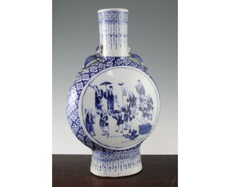 A large Chinese blue and white moon flask, late 19th century, 45cm A large Chinese blue and white moon flask, late 19th centu