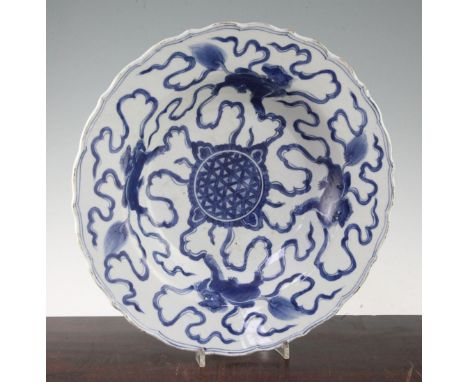 A Chinese blue and white 'lion-dog' dish, Kangxi period, 35.5cm A Chinese blue and white 'lion-dog' dish, Kangxi period, pain