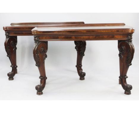 A pair of early 19th century mahogany console tables, W.4ft 6in. A pair of early 19th century mahogany console tables, with h