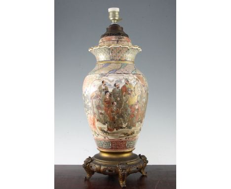 A Japanese Satsuma pottery lamp base, late 19th / early 20th century, 57.5cm incl. bulb fitting A Japanese Satsuma pottery la