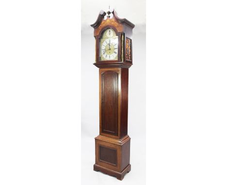 An Edwardian inlaid mahogany chiming eight day longcase clock, 7ft 9in. An Edwardian inlaid mahogany chiming eight day longca