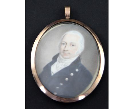 Attributed to Philip Jean (1755-1802) Miniature of a gentleman wearing a blue coat, 2.75 x 2.25in. Attributed to Philip Jean 