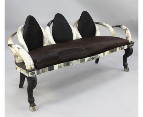 Anthony Redmile. An unusual cow horn and hide three seat settee, W.5ft 8in. Anthony Redmile. An unusual cow horn and hide thr