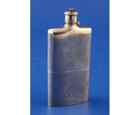 An early 19th century Russian 84 zolotnik silver hip flask, 5 oz. An early 19th century Russian 84 zolotnik silver hip flask,