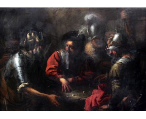 Follower of Salvator Rosa (1615-1673) Soldiers Playing Dice, 47.5 x 66in. Follower of Salvator Rosa (1615-1673)oil on canvas,