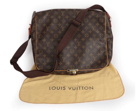 Louis Vuitton 'Abbesses' Monogram Messenger Bag, trimmed in tan leather, with long adjustable canvas strap, the flap closure 