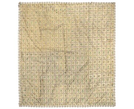 Large Late 19th/Early 20th Century Eastern Panel, embroidered overall on a cream cotton ground in a gilt metal grid format, w