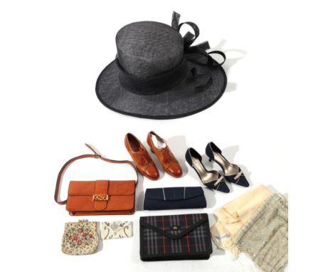 Assorted 20th Century Costume Accessories, including a Burberrys navy blue nova shoulder bag, in the envelope style with blac