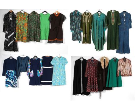 Assorted Circa 1960s and 70s Ladies Clothing, including a Supertramp denim jump suit (size 12); In Style green medieval style