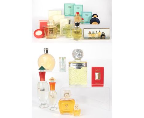 Group of Assorted Vintage Rochas and Loewe Factice and Perfume Display Bottles, a mixture of mainly advertising display dummy