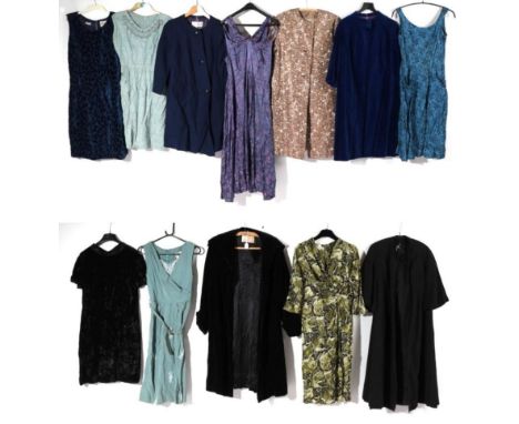 Circa 1950s Cocktail Dresses and Evening Coats, including a Hershelle blue velvet swing style coat with flared three quarter 