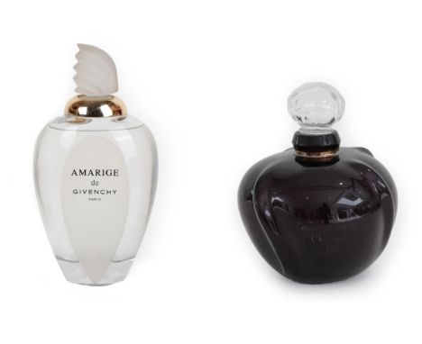 Amarige by Givenchy Advertising Display Dummy Factice, the large clear bottle with frosted panel to front, gilt coloured coll
