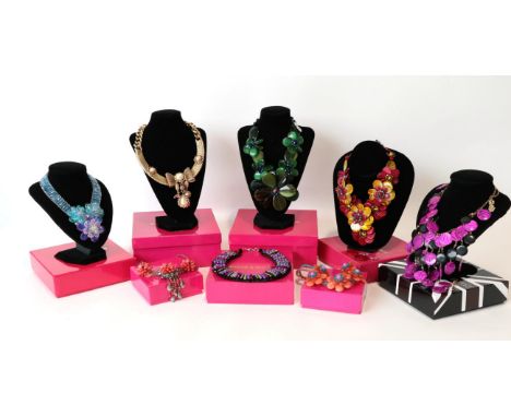 Six Necklaces and Two Necklace and Earring Sets, by Butler &amp; Wilson, comprising of a green and blue floral example; a yel