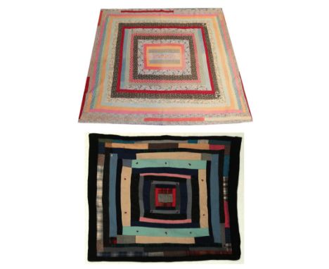 Early 20th Century African American Quilt, incorporating decorative printed cottons in the Square-within-a-square patchwork d