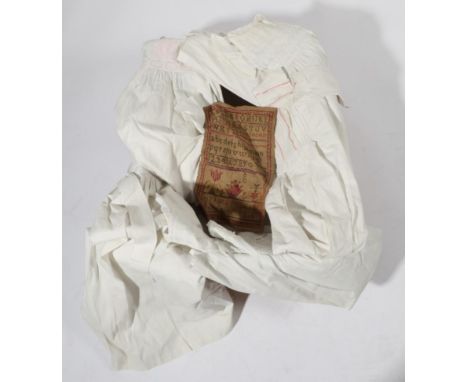 Assorted 19th Century and Later White Cotton Baby Robes, and undergarments; unframed alphabet sampler by Susanna Pope dated 1