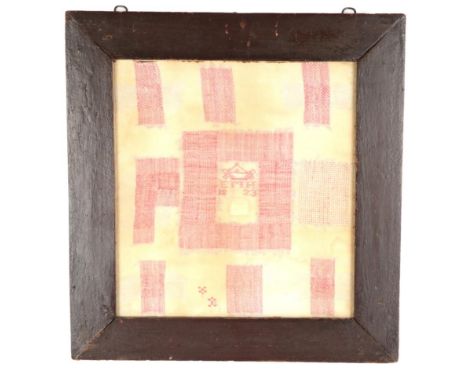 19th Century Dutch Darning Sampler, worked in red and white threads on a linen ground, initialled 'EMH' to the centre, dated 