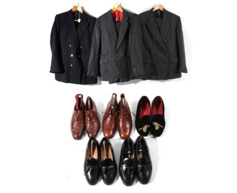 Gentlemen's Assorted Shoes and Suits, comprising a pair of Churches velvet loafers embroidered with pheasants (size 8.5); pai