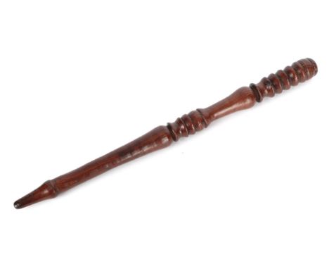 19th Century Yorkshire Fruitwood Knitting Stick, of ring and baluster turned form, 24cm.    several tiny chips/nibbles to the