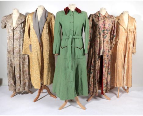 Circa 1930 and Later Housecoats, Day Coats, comprising Excelsior Chinese silk brocade robe with short gathered sleeves, toggl
