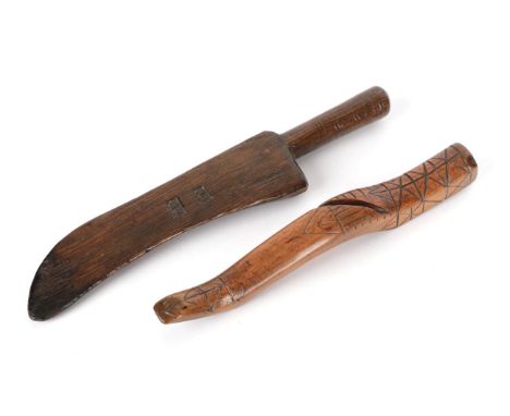 19th Century Yorkshire Knitting Stick, carved with the initials 'EB', 21cm; and a 19th Century Sycamore Knitting Stick, with 