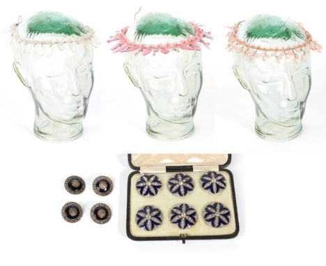 Assorted Decorative Costume Accessories, comprising a cut glass tiara/head piece in pink glass with flower heads and leaves, 