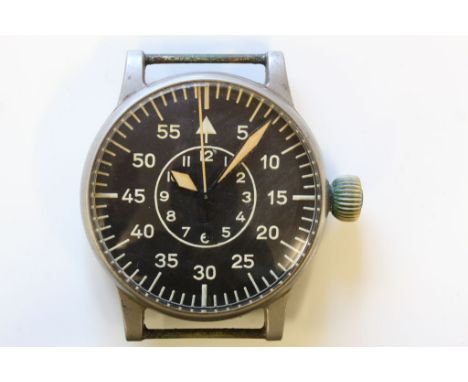 WW2 German Luftwaffe Observers arm Watch with Black dial and sweep Seconds hand, approximately 60mm diameter counting the win