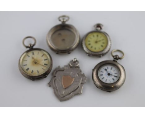 An early George V silver half hunter fob watch, white enamel dail with gilt decoration, black Roman numerals and hands, case 
