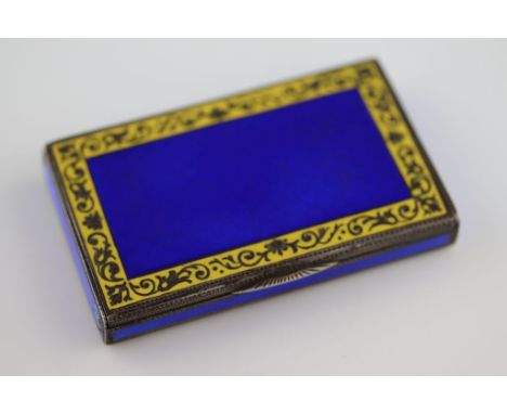 A 19th century guilloche enamelled silver snuff box, the centre blue rectangular enamelled panel with yellow enamelled border