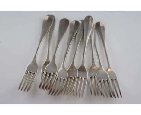 Seven matched Edwardian silver forks, Sheffield 1908 and 1909, Maxfield & Sons Ltd, length approximately 20cm and two Edwardi