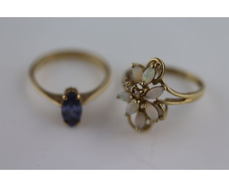 A tanzanite 9ct yellow gold ring, the four claw set marquise mixed cut tanzanite measuring approximately 9.9mm by 4.9mm, ring