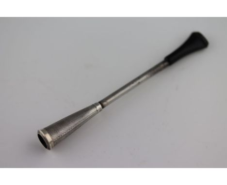 A silver cigarette holder, engine turned stem, bakelite mouthpiece, stamped 935, length approximately 10cm