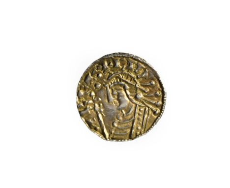 Cnut Silver Penny, Short Cross type, Stamford Mint, LEOPINE ON STAN; obv. CNVT REX diademed bust left with sceptre, rev. void