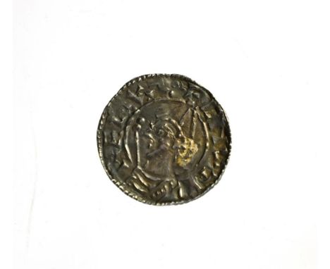 Cnut Silver Penny, Pointed Helmet type, Exeter Mint, PVLFSTAN ON IEX; obv. CNVT RECX ANG, bust left with sceptre &amp; wearin
